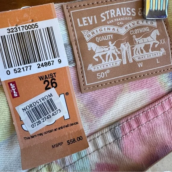 Levi's 501 Button Fly Distressed Cut-Off Raw Hem Grunge Tie Dye Shorts Size 26 - Picture 8 of 14